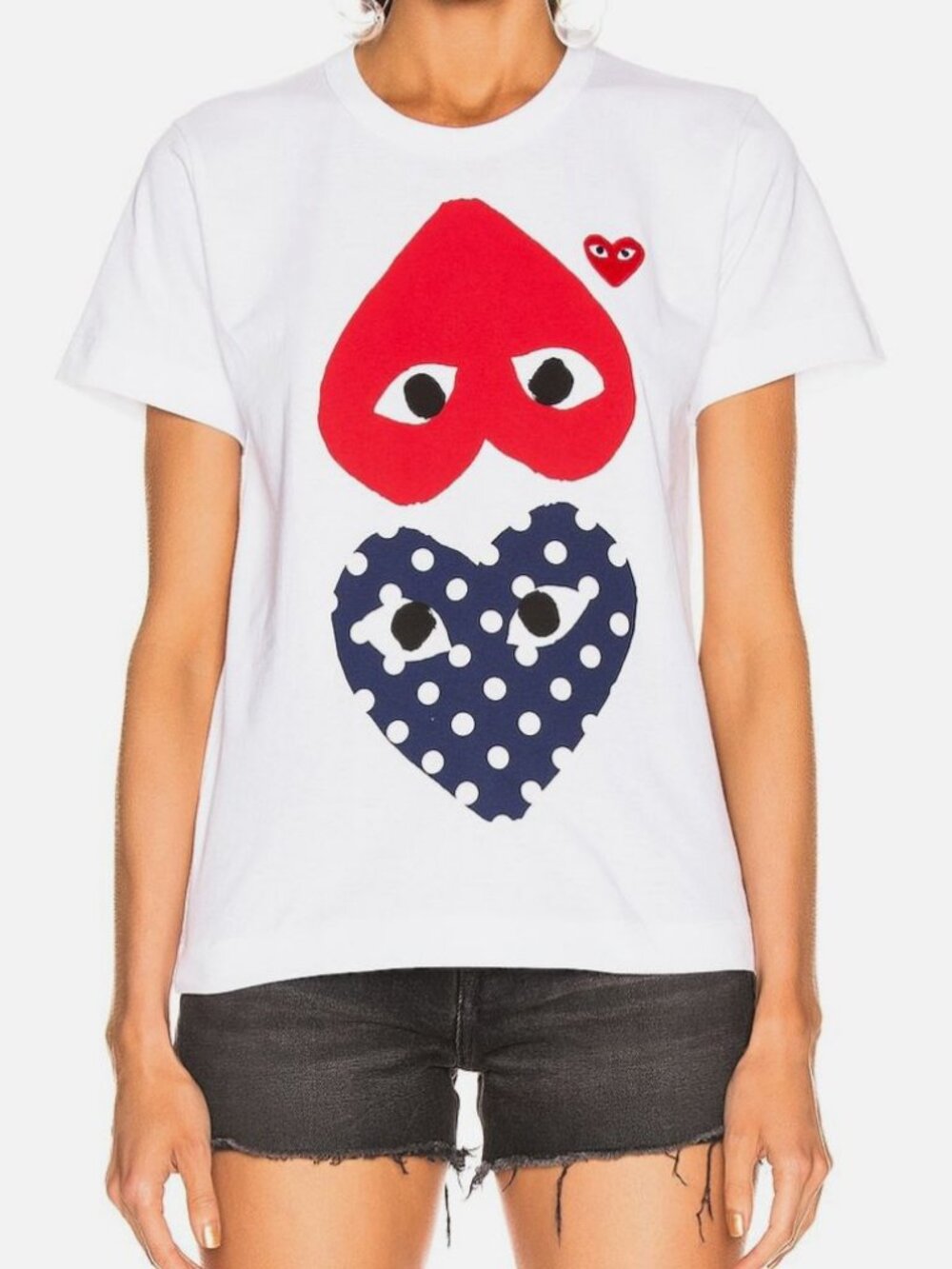 Comme des Garçons PLAY Women's White Polka Dot Heart T-Shirt Tee Top Size M